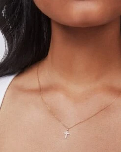 Cross 14k Yellow Gold Pendant Necklace In White Diamonds -Kendra Scott Jewelry Store kendra scott cross 14k yellow gold pendant necklace white diamond