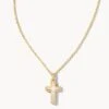 Cross Gold Pendant Necklace In White Kyocera Opal -Kendra Scott Jewelry Store kendra scott cross pendant necklace gold white kyocera opal 00