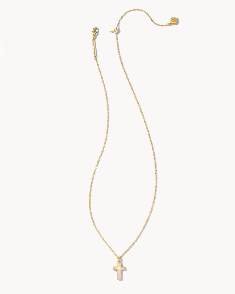 Cross Gold Pendant Necklace In White Kyocera Opal 4 Cross Gold Pendant Necklace In White Kyocera Opal - Image 2