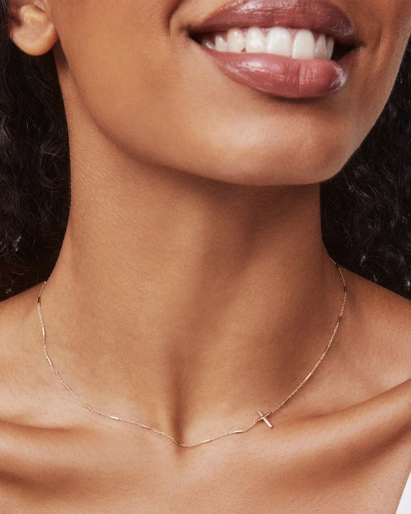 Delicate Cross Pendant Necklace In 14k Yellow Gold 4 Delicate Cross Pendant Necklace In 14k Yellow Gold - Image 2