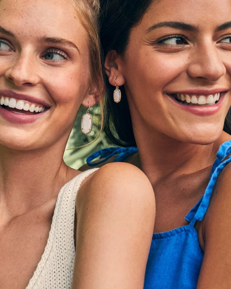 Dani Gold Drop Earrings In White Kyocera Opal 4 Dani Gold Drop Earrings In White Kyocera Opal - Image 2