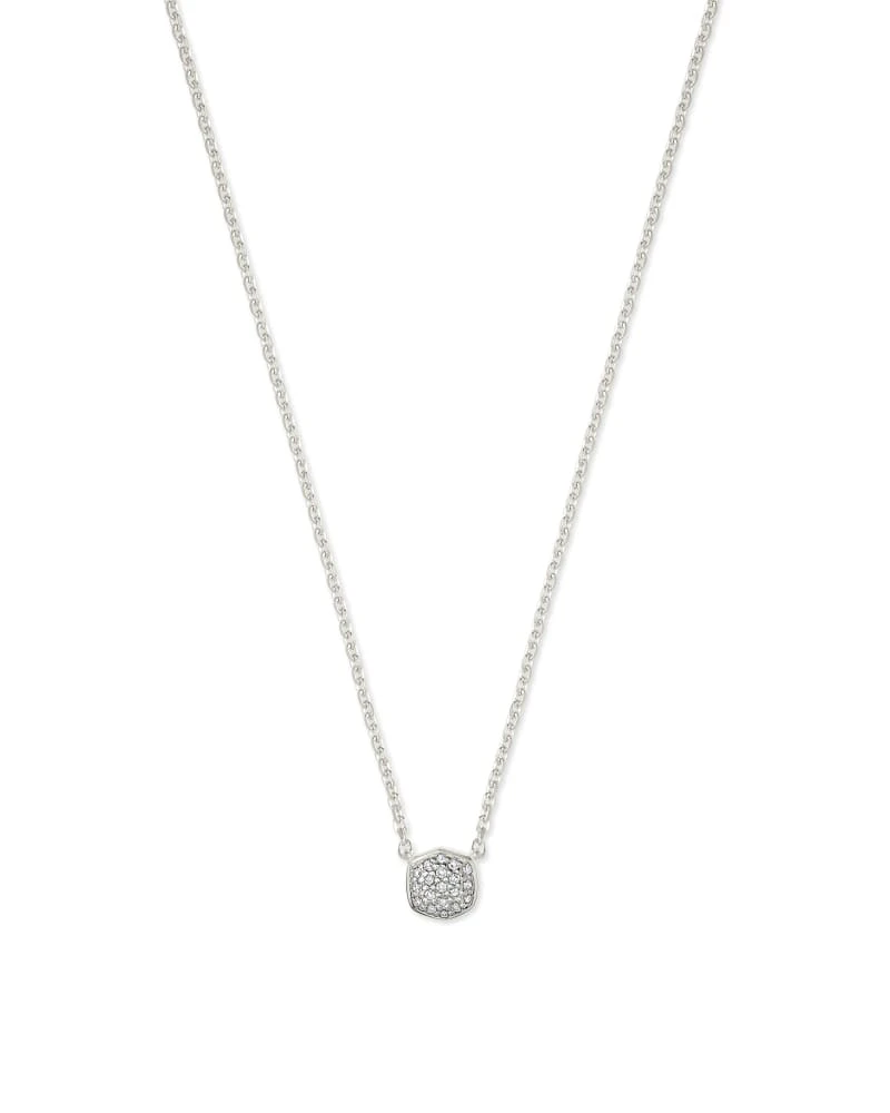 Davie Sterling Silver Pave Pendant Necklace In White Diamond 3 Davie Sterling Silver Pave Pendant Necklace In White Diamond