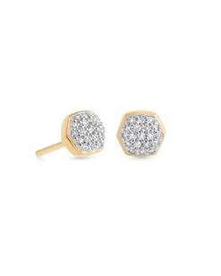 Davie 18k Gold Vermeil Pave Stud Earrings In White Diamond