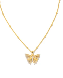 Delicate Butterfly 18k Gold Vermeil Pendant Necklace In White Sapphire