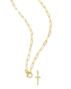 Paperclip Cross Charm Necklace In 18k Gold Vermeil -Kendra Scott Jewelry Store kendra scott demi cross charm chase 01