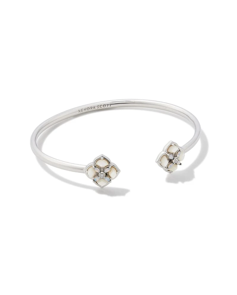 Dira Stone Silver Cuff Bracelet In Ivory Mix 3 Dira Stone Silver Cuff Bracelet In Ivory Mix