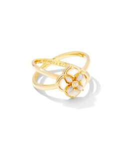 Dira Stone Gold Double Band Ring In Ivory Mix