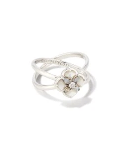 Dira Stone Silver Double Band Ring In Ivory Mix