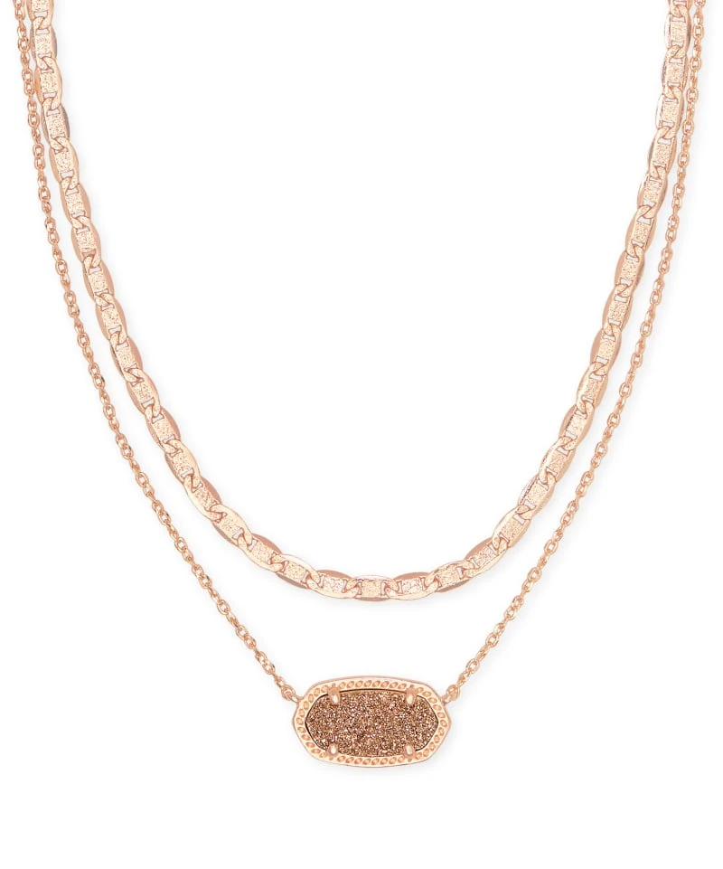 Elisa Rose Gold Multi Strand Necklace In Rose Gold Drusy 3 Elisa Rose Gold Multi Strand Necklace In Rose Gold Drusy