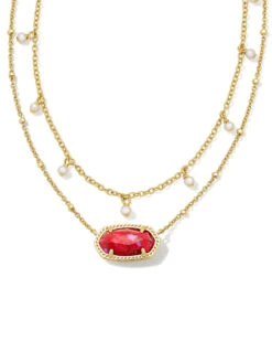 Elisa Gold Pearl Multi Strand Necklace In Bronze Veined Red And Fuchsia Magnesite