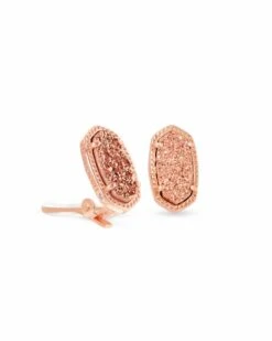 Ellie Clip On Rose Gold Stud Earrings In Rose Gold Drusy