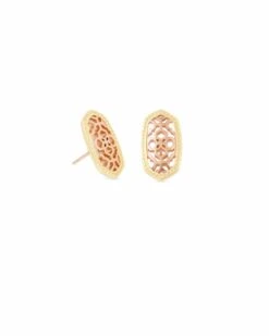 Ellie Gold Stud Earrings In Rose Gold Filigree Mix