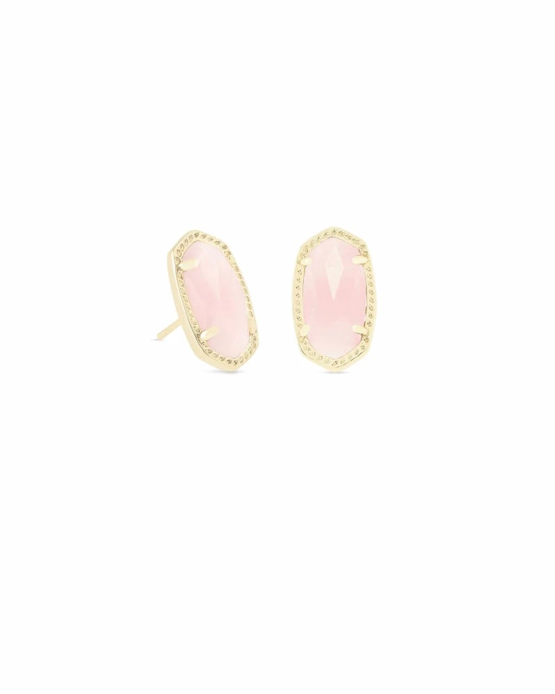 Ellie Gold Stud Earrings In Rose Quartz 3 Ellie Gold Stud Earrings In Rose Quartz
