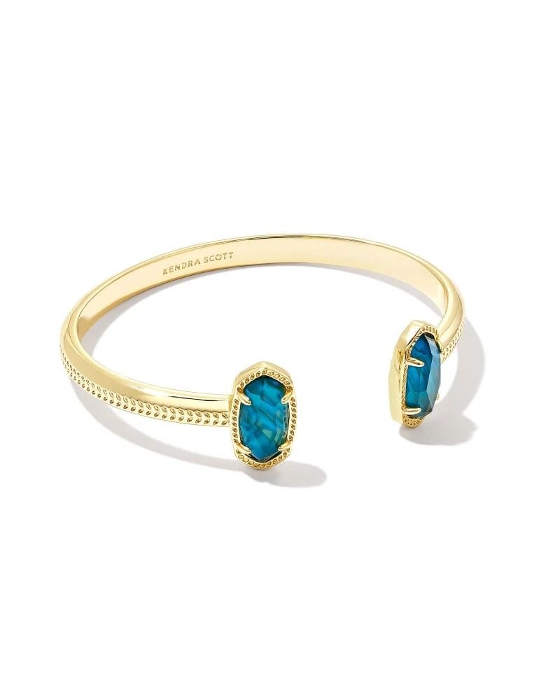 Elton Gold Cuff Bracelet In Teal Abalone 3 Elton Gold Cuff Bracelet In Teal Abalone
