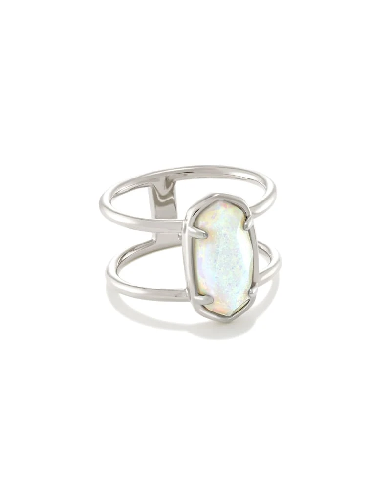 Elyse Sterling Silver Double Band Ring In White Sterling Opal 3 Elyse Sterling Silver Double Band Ring In White Sterling Opal