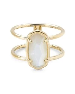 Elyse 18k Gold Vermeil Double Band Ring In Ivory Mother-of-Pearl