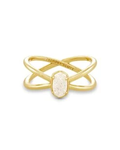 Emilie Gold Double Band Ring In Iridescent Drusy