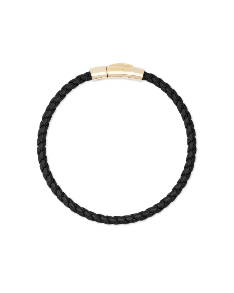 Evans 18k Yellow Gold Vermeil Corded Bracelet In Black Leather 3 Evans 18k Yellow Gold Vermeil Corded Bracelet In Black Leather