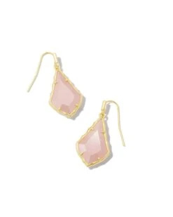 Small Faceted Alex Gold Drop Earrings In Rose Quartz