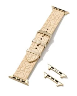 Filigree Beige Leather Watch Band With Gold Tone Stainless Steel -Kendra Scott Jewelry Store kendra scott filigree leather watch band gold tone stainless steel beige leather 01
