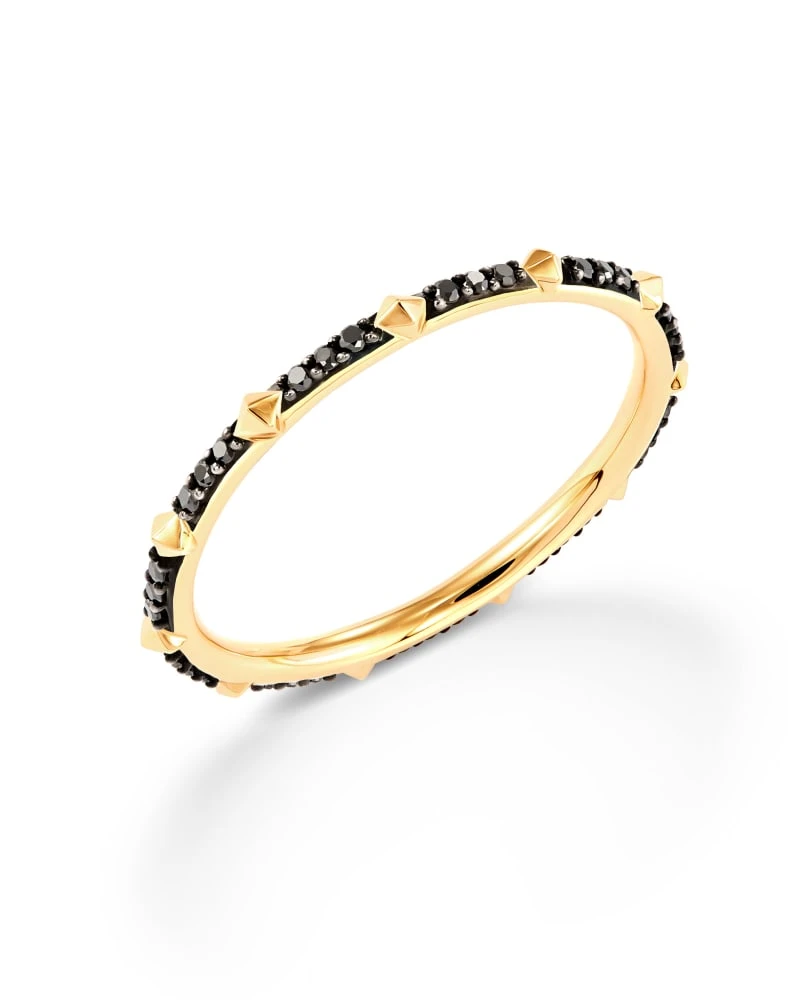 Astrid 14k Yellow Gold Band Ring In Black Diamond 6 Astrid 14k Yellow Gold Band Ring In Black Diamond - Image 4