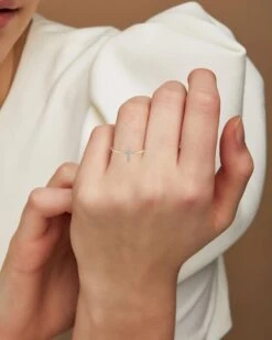 Cross 14k Yellow Gold Band Ring In White Diamond -Kendra Scott Jewelry Store kendra scott fine cross ring 14k gold wt diamond 03 lg