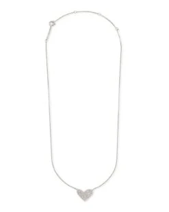Large Heart 14k White Gold Pendant Necklace In White Diamond -Kendra Scott Jewelry Store kendra scott fine lg heart pendant necklace 14k white gold wt diamond 01 lg