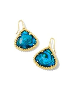Framed Kendall Gold Large Drop Earrings In Teal Abalone