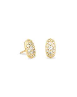 Grayson Gold Stud Earrings In White Crystal