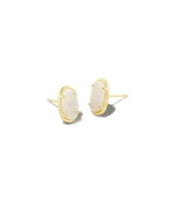 Grayson Gold Stud Earrings In Iridescent Drusy