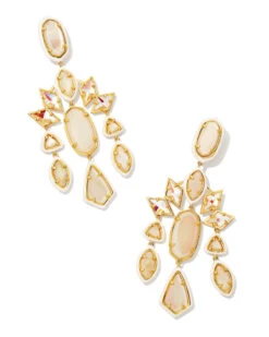 Greta Gold Statement Earrings In Ivory Mix