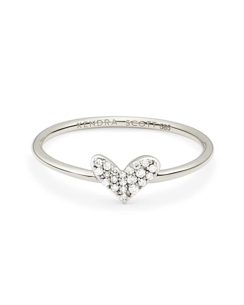 Heart 14k White Gold Band Ring In White Diamond 3 Heart 14k White Gold Band Ring In White Diamond