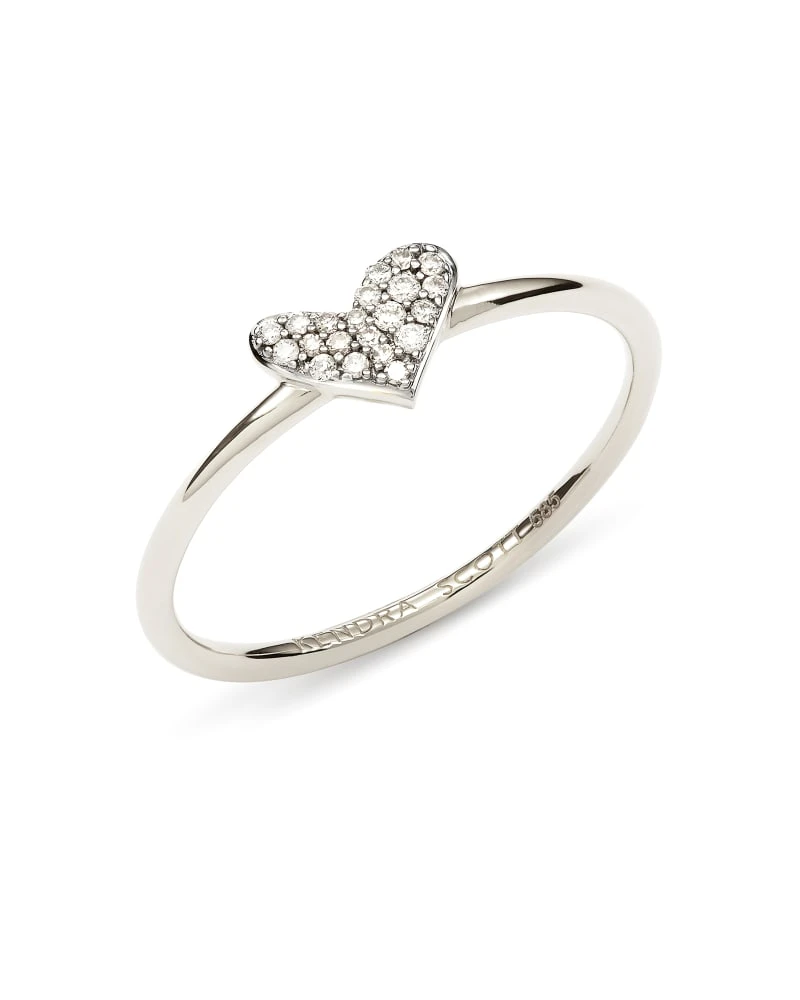 Heart 14k White Gold Band Ring In White Diamond 5 Heart 14k White Gold Band Ring In White Diamond - Image 3