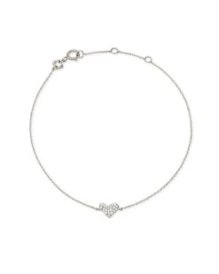 Heart 14k White Gold Chain Bracelet In White Diamond