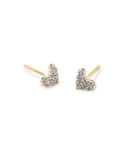 Heart 14k Yellow Gold Stud Earrings In White Diamonds
