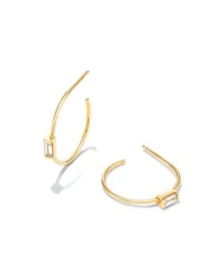 Isabella 14k Yellow Gold Hoop Earrings In White Diamond