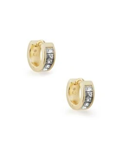 Jack Gold Huggie Earrings In White Crystal
