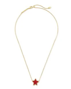 Jae Star Gold Pendant Necklace In Bright Red Drusy -Kendra Scott Jewelry Store kendra scott jae star short pendant necklace gold bright red drusy 01 lg