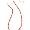 Jovie Gold Beaded Strand Necklace In Bronze Veined Red And Fuchsia Magnesite -Kendra Scott Jewelry Store kendra scott jovie beaded delicate chain necklace gold pink red magnesite 01