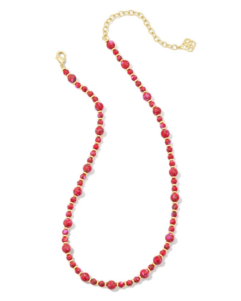 Jovie Gold Beaded Strand Necklace In Bronze Veined Red And Fuchsia Magnesite 3 Jovie Gold Beaded Strand Necklace In Bronze Veined Red And Fuchsia Magnesite