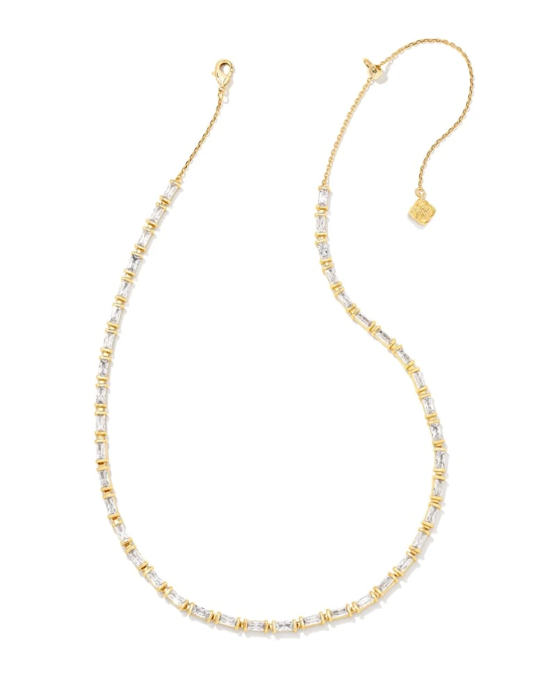 Juliette Gold Strand Necklace In White Crystal 3 Juliette Gold Strand Necklace In White Crystal