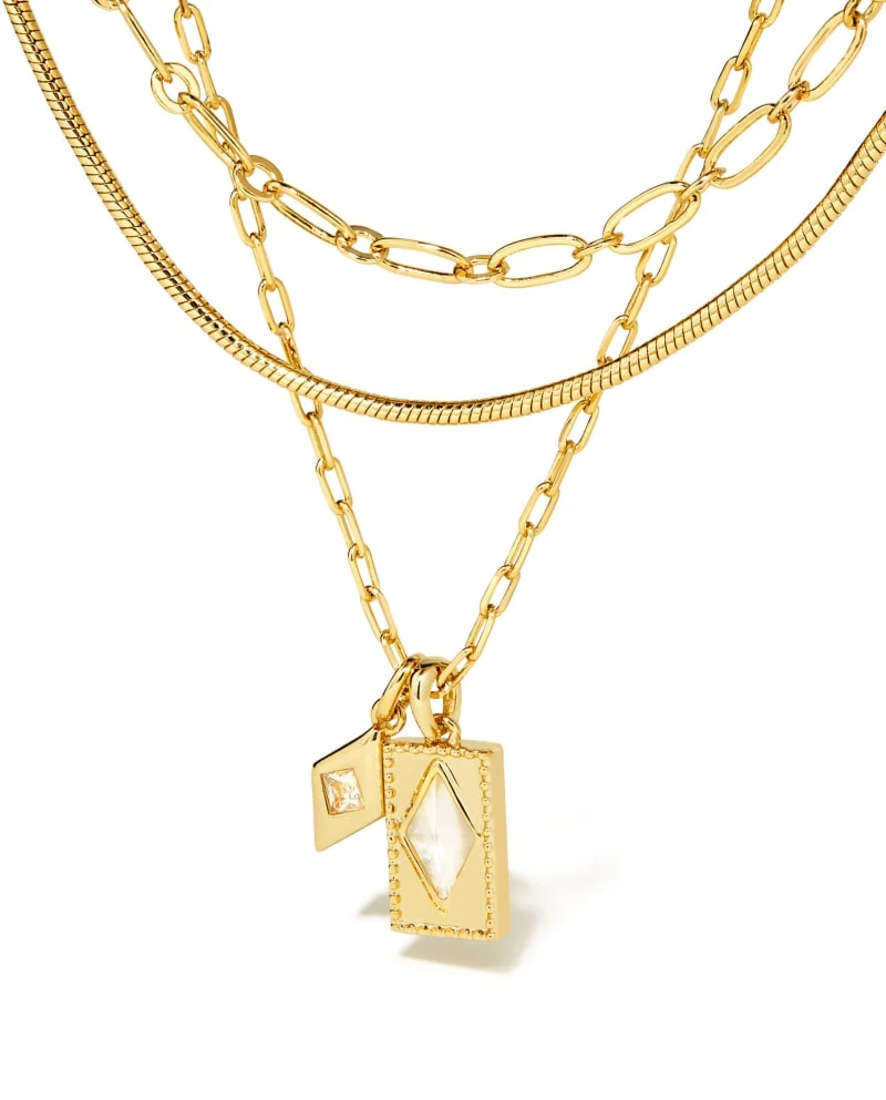 Kinsley Gold Multi Strand Necklace In Ivory Mother-of-Pearl 3 Kinsley Gold Multi Strand Necklace In Ivory Mother-of-Pearl