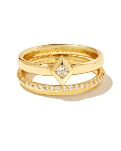 Kinsley Gold Ring Set In White Crystal -Kendra Scott Jewelry Store kendra scott kinsley ring set gold 01