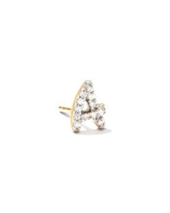 Letter B 14k Yellow Gold Single Stud Earring In White Diamond