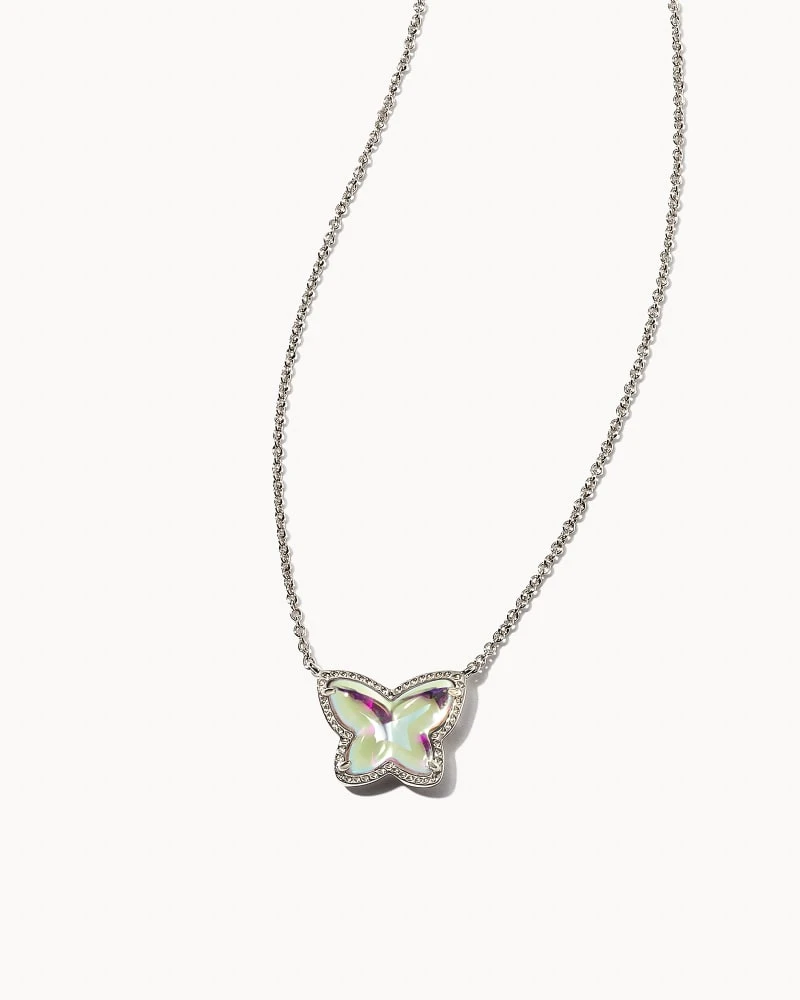Lillia Butterfly Silver Pendant Necklace In Dichroic Glass 3 Lillia Butterfly Silver Pendant Necklace In Dichroic Glass