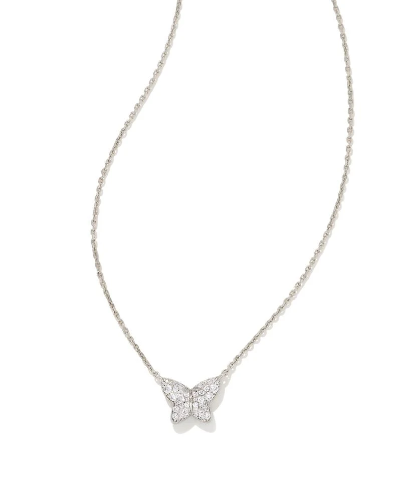 Lillia Butterfly Silver Pendant Necklace In White Crystal 3 Lillia Butterfly Silver Pendant Necklace In White Crystal