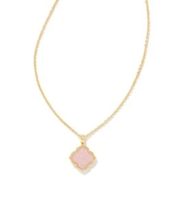 Mallory Gold Pendant Necklace In Rose Quartz