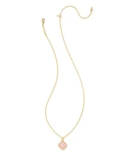 Mallory Gold Pendant Necklace In Rose Quartz -Kendra Scott Jewelry Store kendra scott mallory pendant necklace gold rose quartz 01