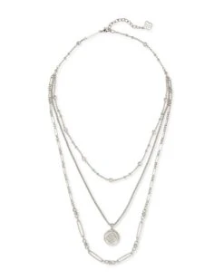 Medallion Coin Multi Strand Necklace In Silver -Kendra Scott Jewelry Store kendra scott medallion coin triple strand necklace rhodium rhodium 01 lg