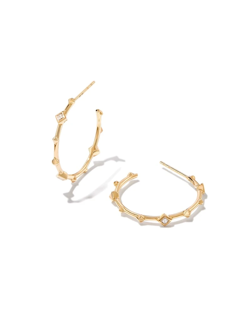 Michelle 14k Yellow Gold Hoop Earrings In White Diamond